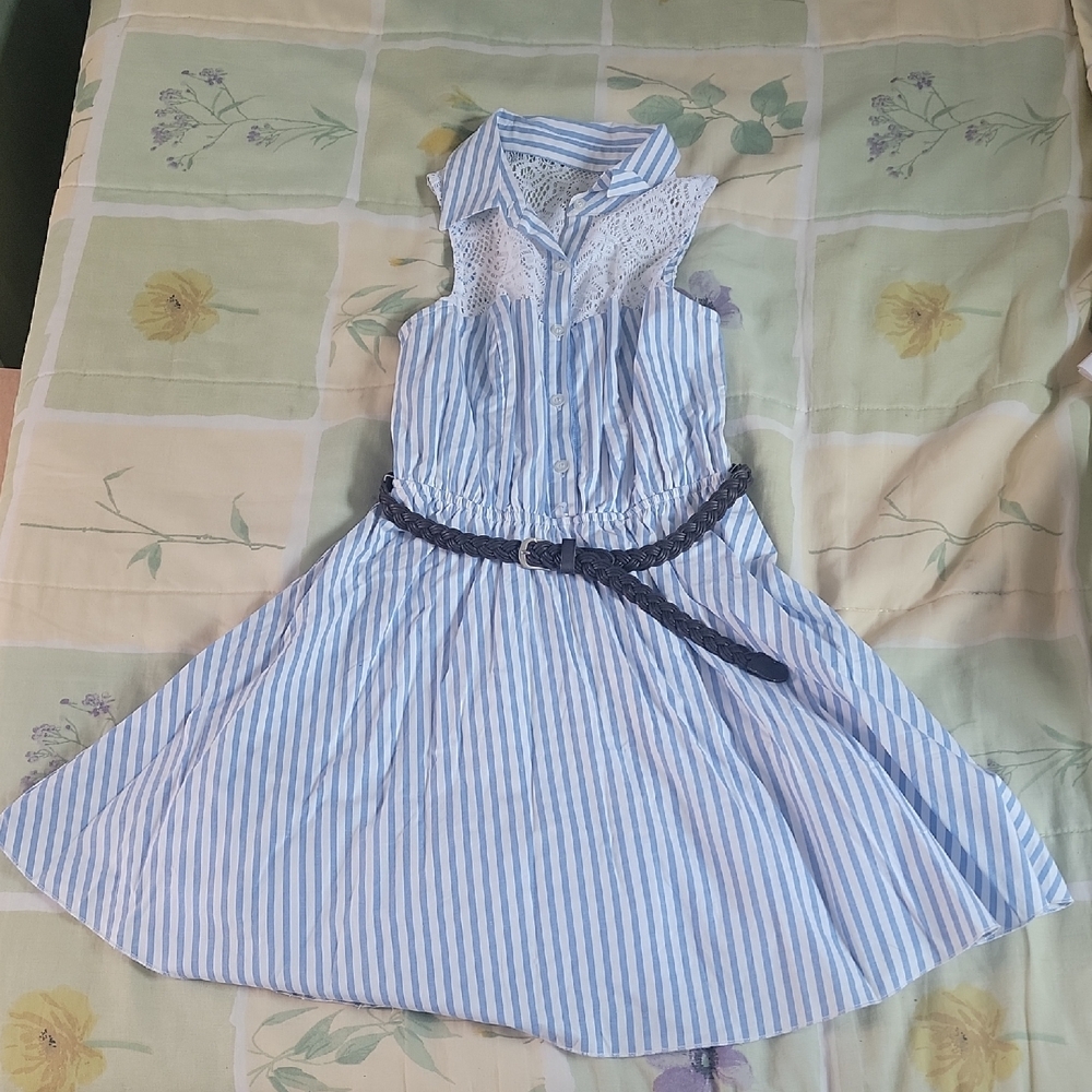 Bailey Blue Dress with Stripes and Lace